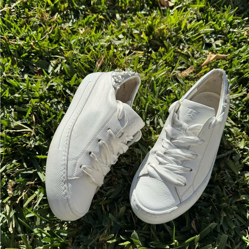 PAUL GREEN White Leather sneakers floral detail on back size US 5.5 - Picture 11 of 13